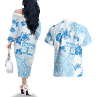 Happy Fiji Girmit Day Couples Matching Off The Shoulder Long Sleeve Dress and Hawaiian Shirt Fijian Tapa With Mandala Pattern