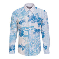 Happy Fiji Girmit Day Long Sleeve Button Shirt Fijian Tapa With Mandala Pattern LT05 Unisex Blue - Polynesian Pride