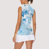 Happy Fiji Girmit Day Women Sleeveless Polo Shirt Fijian Tapa With Mandala Pattern