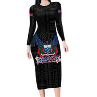 Samoa 64th Independence Anniversary Long Sleeve Bodycon Dress LT05 Long Dress Black - Polynesian Pride