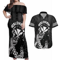 Hawaii King Kamehameha Day Parade Couples Matching Off Shoulder Maxi Dress and Hawaiian Shirt With Pa'u Riders Plumeria Kakau Tribal Pattern