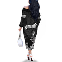 Hawaii King Kamehameha Day Parade Family Matching Off The Shoulder Long Sleeve Dress and Hawaiian Shirt With Pa'u Riders Plumeria Kakau Tribal Pattern