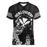 Hawaii King Kamehameha Day Parade Women V-Neck T-Shirt With Pa'u Riders Plumeria Kakau Tribal Pattern