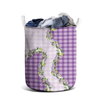 Violet Hawaii Palaka Laundry Basket Maile Pikake Honohono Orchid Lei