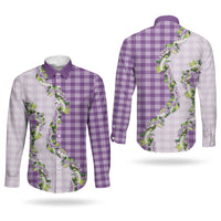 Violet Hawaii Palaka Couples Matching Off Shoulder Maxi Dress and Long Sleeve Button Shirt Maile Pikake Honohono Orchid Lei LT05 - Polynesian Pride