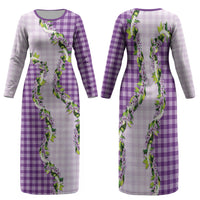 Violet Hawaii Palaka Family Matching Long Sleeve Bodycon Dress and Hawaiian Shirt Maile Pikake Honohono Orchid Lei LT05 Mom's Dress Violet - Polynesian Pride