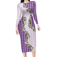 Violet Hawaii Palaka Family Matching Long Sleeve Bodycon Dress and Hawaiian Shirt Maile Pikake Honohono Orchid Lei