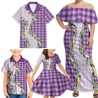 Violet Hawaii Palaka Family Matching Off Shoulder Maxi Dress and Hawaiian Shirt Maile Pikake Honohono Orchid Lei LT05 - Polynesian Pride