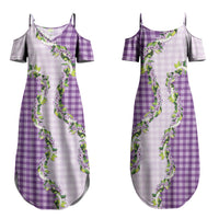 Violet Hawaii Palaka Family Matching Summer Maxi Dress and Hawaiian Shirt Maile Pikake Honohono Orchid Lei LT05 Mom's Dress Violet - Polynesian Pride