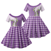 Violet Hawaii Palaka Family Matching Summer Maxi Dress and Hawaiian Shirt Maile Pikake Honohono Orchid Lei LT05 Daughter's Dress Violet - Polynesian Pride