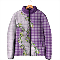 Violet Hawaii Palaka Padded Jacket Maile Pikake Honohono Orchid Lei