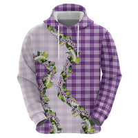 Violet Hawaii Palaka Zip Hoodie Maile Pikake Honohono Orchid Lei