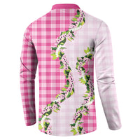 Pink Hawaii Palaka Button Sweatshirt Maile Pikake Honohono Orchid Lei