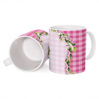 Pink Hawaii Palaka Ceramic Mug Maile Pikake Honohono Orchid Lei