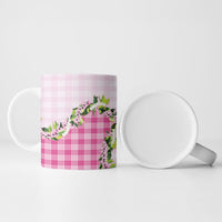 Pink Hawaii Palaka Ceramic Mug Maile Pikake Honohono Orchid Lei