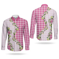 Pink Hawaii Palaka Couples Matching Mermaid Dress and Long Sleeve Button Shirt Maile Pikake Honohono Orchid Lei LT05 - Polynesian Pride