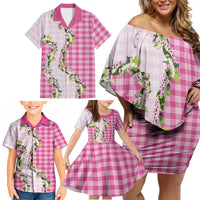 Pink Hawaii Palaka Family Matching Off Shoulder Short Dress and Hawaiian Shirt Maile Pikake Honohono Orchid Lei LT05 - Polynesian Pride