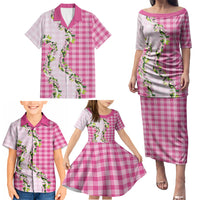 Pink Hawaii Palaka Family Matching Puletasi and Hawaiian Shirt Maile Pikake Honohono Orchid Lei LT05 - Polynesian Pride