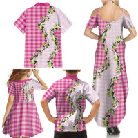 Pink Hawaii Palaka Family Matching Summer Maxi Dress and Hawaiian Shirt Maile Pikake Honohono Orchid Lei LT05 Mom's Dress Pink - Polynesian Pride