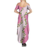 Pink Hawaii Palaka Family Matching Summer Maxi Dress and Hawaiian Shirt Maile Pikake Honohono Orchid Lei