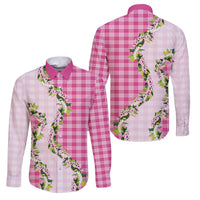 Pink Hawaii Palaka Family Matching Tank Maxi Dress and Hawaiian Shirt Maile Pikake Honohono Orchid Lei LT05 Dad's Shirt - Long Sleeve Pink - Polynesian Pride