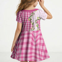 Pink Hawaii Palaka Kid Short Sleeve Dress Maile Pikake Honohono Orchid Lei LT05 - Polynesian Pride