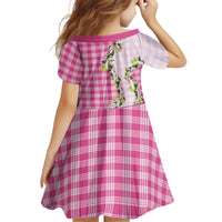 Pink Hawaii Palaka Kid Short Sleeve Dress Maile Pikake Honohono Orchid Lei