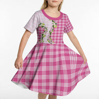 Pink Hawaii Palaka Kid Short Sleeve Dress Maile Pikake Honohono Orchid Lei LT05 - Polynesian Pride