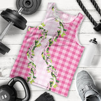 Pink Hawaii Palaka Men Tank Top Maile Pikake Honohono Orchid Lei