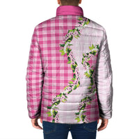Pink Hawaii Palaka Padded Jacket Maile Pikake Honohono Orchid Lei