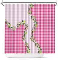 Pink Hawaii Palaka Shower Curtain Maile Pikake Honohono Orchid Lei