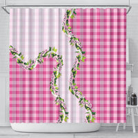 Pink Hawaii Palaka Shower Curtain Maile Pikake Honohono Orchid Lei
