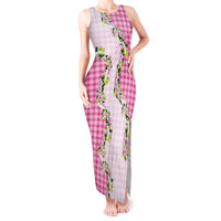 Pink Hawaii Palaka Tank Maxi Dress Maile Pikake Honohono Orchid Lei