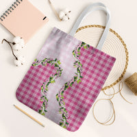 Pink Hawaii Palaka Tote Bag Maile Pikake Honohono Orchid Lei