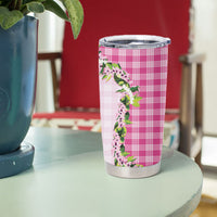 Pink Hawaii Palaka Tumbler Cup Maile Pikake Honohono Orchid Lei