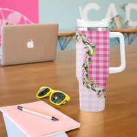 Pink Hawaii Palaka Tumbler With Handle Maile Pikake Honohono Orchid Lei