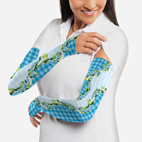 Blue Hawaii Palaka Arm Sleeves Maile Pikake Honohono Orchid Lei