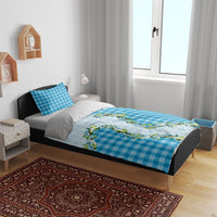 Blue Hawaii Palaka Bedding Set Maile Pikake Honohono Orchid Lei
