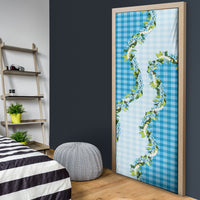 Blue Hawaii Palaka Door Cover Maile Pikake Honohono Orchid Lei