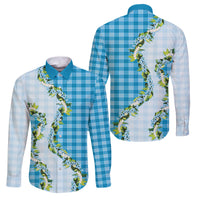 Blue Hawaii Palaka Family Matching Mermaid Dress and Hawaiian Shirt Maile Pikake Honohono Orchid Lei LT05 Dad's Shirt - Long Sleeve Blue - Polynesian Pride