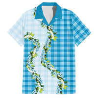 Blue Hawaii Palaka Family Matching Short Sleeve Bodycon Dress and Hawaiian Shirt Maile Pikake Honohono Orchid Lei