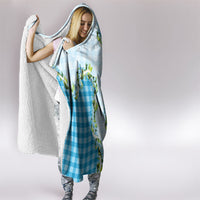 Blue Hawaii Palaka Hooded Blanket Maile Pikake Honohono Orchid Lei