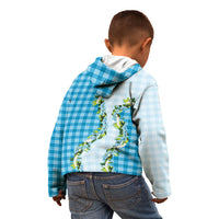 Blue Hawaii Palaka Kid Hoodie Maile Pikake Honohono Orchid Lei