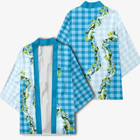 Blue Hawaii Palaka Kimono Maile Pikake Honohono Orchid Lei