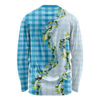 Blue Hawaii Palaka Long Sleeve Shirt Maile Pikake Honohono Orchid Lei