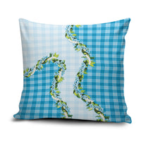 Blue Hawaii Palaka Pillow Cover Maile Pikake Honohono Orchid Lei