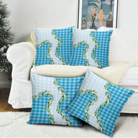 Blue Hawaii Palaka Pillow Cover Maile Pikake Honohono Orchid Lei