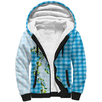 Blue Hawaii Palaka Sherpa Hoodie Maile Pikake Honohono Orchid Lei