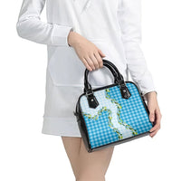 Blue Hawaii Palaka Shoulder Handbag Maile Pikake Honohono Orchid Lei