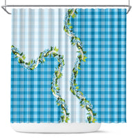 Blue Hawaii Palaka Shower Curtain Maile Pikake Honohono Orchid Lei